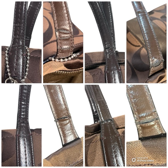 Coach Signature Stripe Khaki Gold Tote Bag Canvas & Patent Leather w/ Hang Tags - Picture 11 of 14